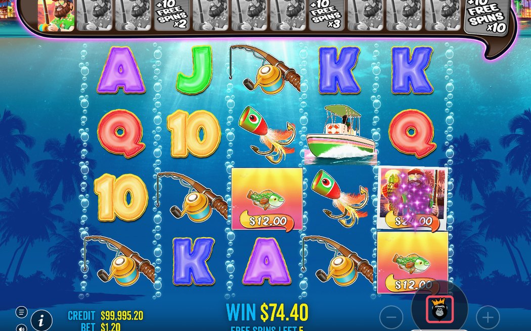 Free spins-läget där Wild-fiskaren kan landa